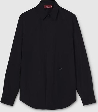 Gucci Piece Dyed Poplin Shirt, Size 18.5, Black, Ready-to-wear