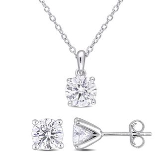Mimi & Max 3ct DEW Created Moissanite Solitaire Necklace Stud Earrings Set Sterling Silver