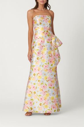 Shoshanna Midnight Hampton Floral Mikado Jill Dress in Blush/sky/marigold at Nordstrom, Size 14