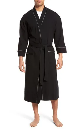 Majestic International Waffle Knit Robe in Black at Nordstrom, Size X-Large