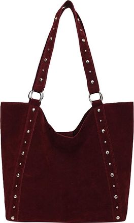 Generic Women Girls Faux Suede Studded Solid Color Shoulder Bag Large Capacity Shoulder Bag Single Shoulder Handbag for Travel Shopping Work Daily Use