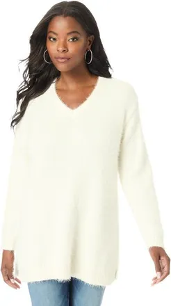Roaman's Eyelash V Neck Sweater in Ivory at Nordstrom, Size 36