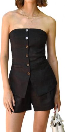 Greylin Niki Linen Strapless Vest In Black