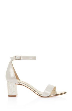 Freya Rose Martene Midi Ankle Strap Pearl Heel Sandal in Champagne at Nordstrom, Size 37