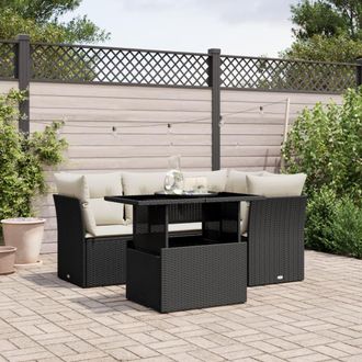 vidaXL Vidaxl - Set De Muebles De Jard&iacute;n 5 Pzas Y Cojines Rat&aacute;n Sint&eacute;tico Negro