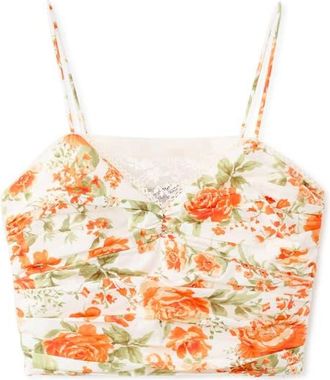 Mango Lace Trim Floral Crop Camisole in Orange at Nordstrom, Size X-Small