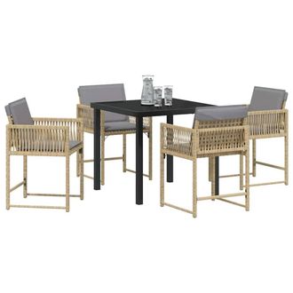 Berkfield Home Sturdy 5 Piece Garden Dining Set with Cushions Beige Poly Rattan