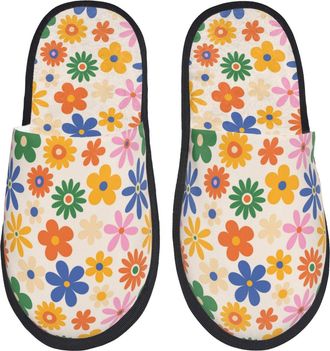 Generic Sliders Groovy Daisy Flowers Anti-Skid Cotton Slippers Reusable Slippers For Winter Adult Trip M