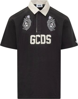 GCDS Polo con logo a fiori - Nero