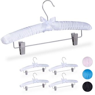 Relaxdays Pack 40 Perchas Forradas Raso, Vintage, Pinzas Ajustables, Gancho Giratorio, 19,5x38x3,5 Cm, Blanco