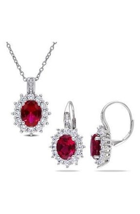 Delmar Lab Grown Ruby & Diamond Earrings & Necklace Set in Red at Nordstrom Rack