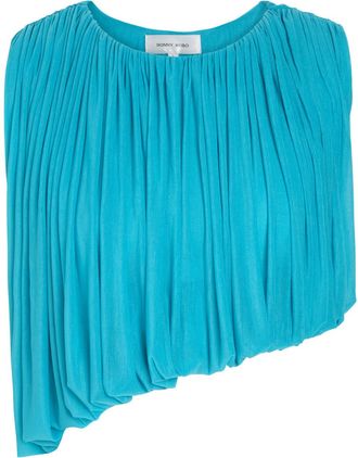 Ronny Kobo Chelly Gathered Asymmetric Tissue Jersey Cropped top - Turquoise - S (UK8-10 / S)
