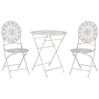 Beliani Conjunto De Balc&oacute;n 2 Plazas De Metal Blanco Crema Mesa Sillas Retro Franc&eacute;s Scafa