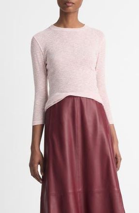 Vince Microstripe Three-Quarter Sleeve T-Shirt in Off White/Pink Cloud at Nordstrom Rack, Size Xx-Small