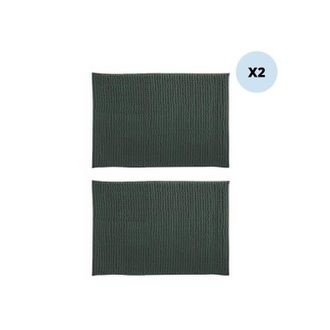 MSV Juego De 2 Alfombras De Ba&ntilde;o Chenille De Microfibra 50x80cm Verde Oscuro Msv