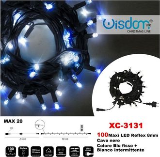 Trade Shop Trade Shop - Catena Luminosa 100 Luci Led Lucciole Blu Fisso + Bianco Intermittente Xc-3131