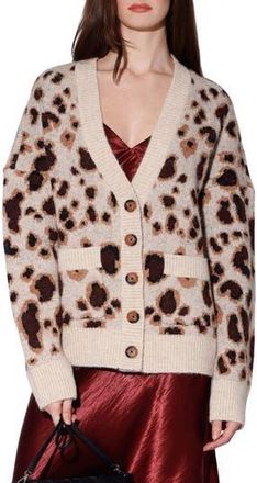 Walter Baker Abigail Button Front Cardigan in Leopard Knit at Nordstrom Rack, Size X-Large