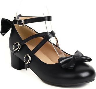 Generic Womens Low Block Heel Mary Jane Shoes Cross Ankle Strap Pumps Daily Party Heels,Black,7.5 UK