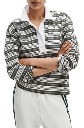Rag & Bone Kelly Stripe Long Sleeve Cotton Polo in Green Multi at Nordstrom, Size X-Small