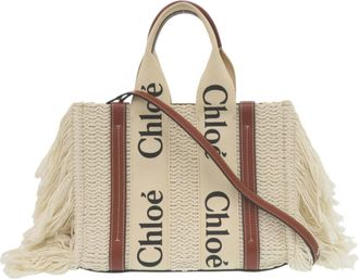 Chlo&eacute; Leather Linen Handbag Tote Bag (Pre-Owned)
