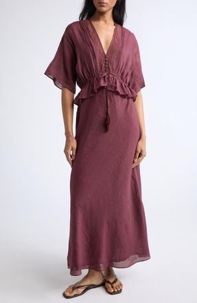 Veronica Beard Dominick Pintuck Lace Trim Maxi Dress in Raisin at Nordstrom, Size 00