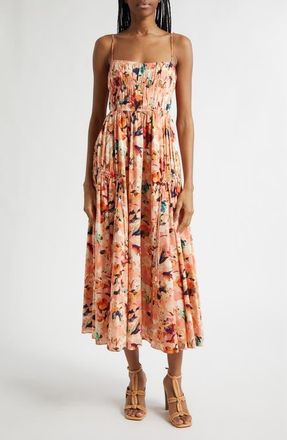Ulla Johnson Vidri Floral Tiered Cotton Dress in Camellia at Nordstrom, Size 14