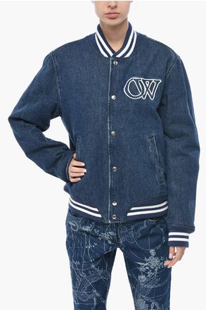 Off-white Denim Bomber VARSITY with Embroidered Logo size 38