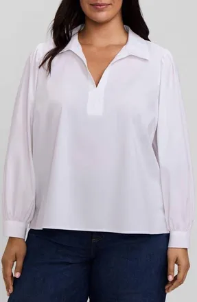 Foxcroft Alix Long Sleeve Popover Top in White at Nordstrom, Size 3X