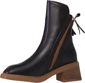 Generic Womens Ankle Boots Pointed Toe Chunky Heel Non-Slip Boots Elegant with Side Zipper Comfort Lightweight Booties Ladies Casual Shoes Autumn Winter Size 