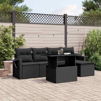 vidaXL Set De Sof&aacute;s De Jard&iacute;n 6 Piezas Y Cojines Rat&aacute;n Sint&eacute;tico Negro Vidaxl