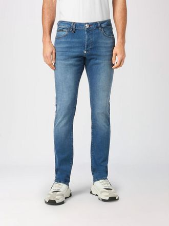 Philipp Plein Jeans skinny in denim di cotone con vestibilit&agrave; slim e logo metallico