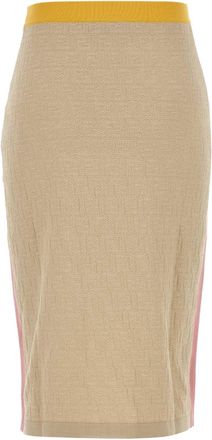 Fendi Womens Block Ff Skirt Beige Cotton Silk Nylon