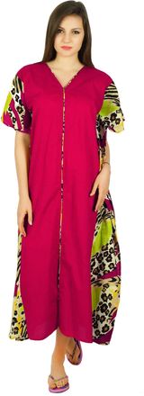 Bimba Womens Cotton Kaftan Long Pannel Kimono Caftan Elastic Waist Night Wear Pink