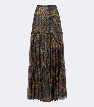 Etro Paisley silk-blend tiered maxi skirt