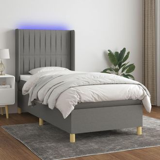 vidaXL Vidaxl - Cama Box Spring Colch&oacute;n Y Luces Led Tela Gris Oscuro 80x200 Cm
