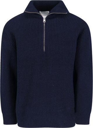 Closed Navy Blue High-Neck Ribbed Wool Sweater