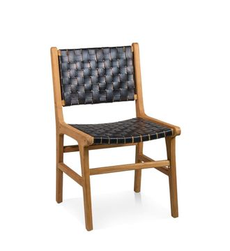 Moycor Silla de teca y piel marr&oacute;n y negro