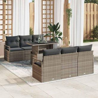 vidaXL Conjunto De Sof&aacute; De Jard&iacute;n 7 Pcs Gris Polirat&aacute;n Vidaxl