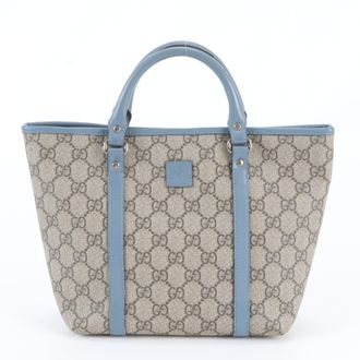 Gucci Blue Brown Leather Coated Canvas Handbag Shoulder Bag Tote Bag (Pre-Owned)