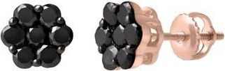 LuvMyJewelry Black Diamond Floral Stud Earrings in 10K Rose Gold at Nordstrom Rack