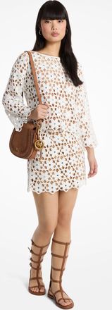 Michael Kors Mirror-Embellished Floral Crochet Skirt