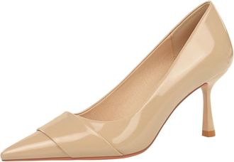 Generic Women Pointed Toe Stiletto Sexy Pumps 6.5CM Patent Leather Wedding Evening Party Pointed Toe (Khaki 1,8.5)