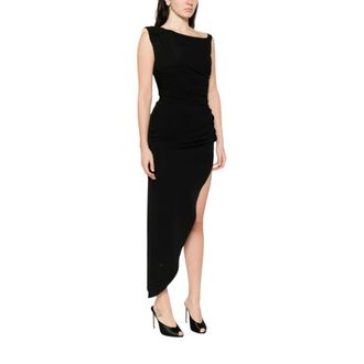 Elisabetta Franchi Party Dresses, female, Black, Size: L Asymmetric Hem Draped Dress
