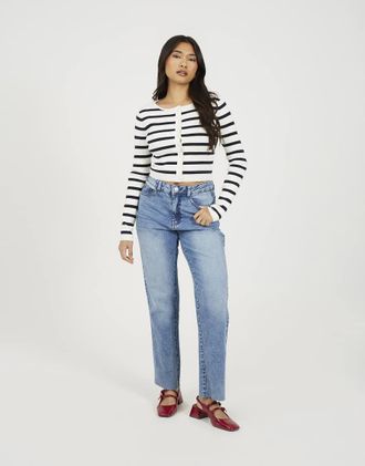 Brave Soul Jeans dritti a vita medio alta blu medio