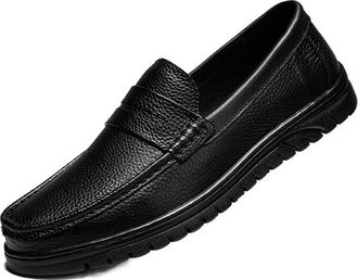 Generic New Mens Loafers Penny Loafers Solid Colors Simple Leather Comfortable Anti-slip Flexible Party Outdoor Slip-ons(Size:7.5 UK) Black