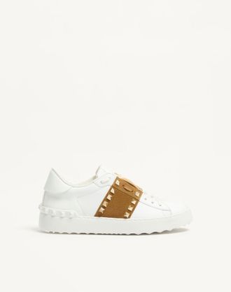 Valentino Garavani Sneaker Rockstud Untitled In Vitello Con Banda In Crosta Donna BIANCO/HAVANA BEIGE 35.5