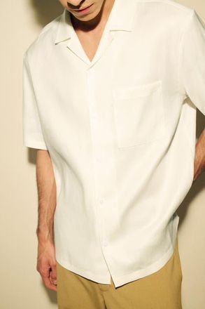 H&M Easy care relaxed-fit linen-blend shirt in Cream at Nordstrom, Size X-Large