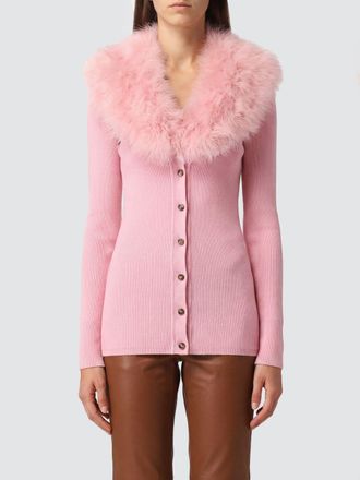 Blumarine Cardigan slim fit in lana vergine con collo in pelliccia a contrasto