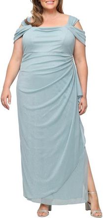 Alex Evenings Cold Shoulder Glitter Column Gown in Ice Sage at Nordstrom, Size 20W