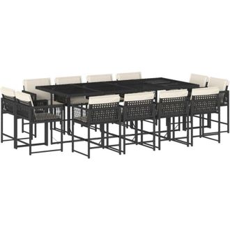 vidaXL Set Comedor De Jard&iacute;n Con Cojines 13 Pzas Rat&aacute;n Sint&eacute;tico Negro Vidaxl